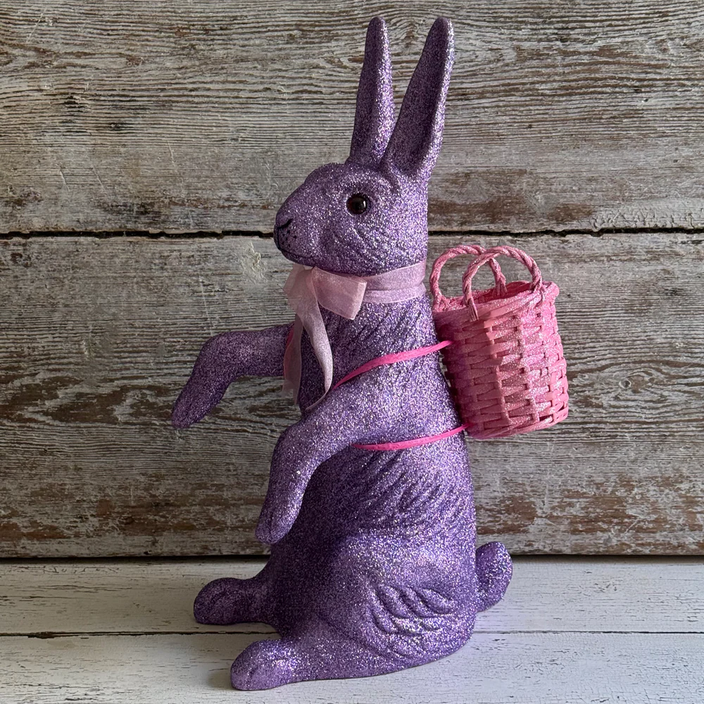 Ino Schaller Extra-Large Glitter Bunny with Bow and Basket in Purple
