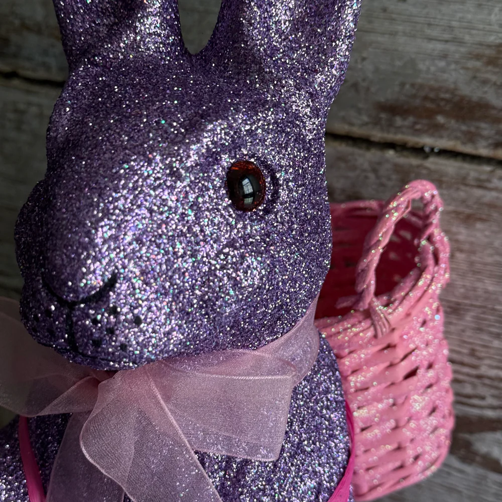 Ino Schaller Extra-Large Glitter Bunny with Bow and Basket in Purple - Image 2