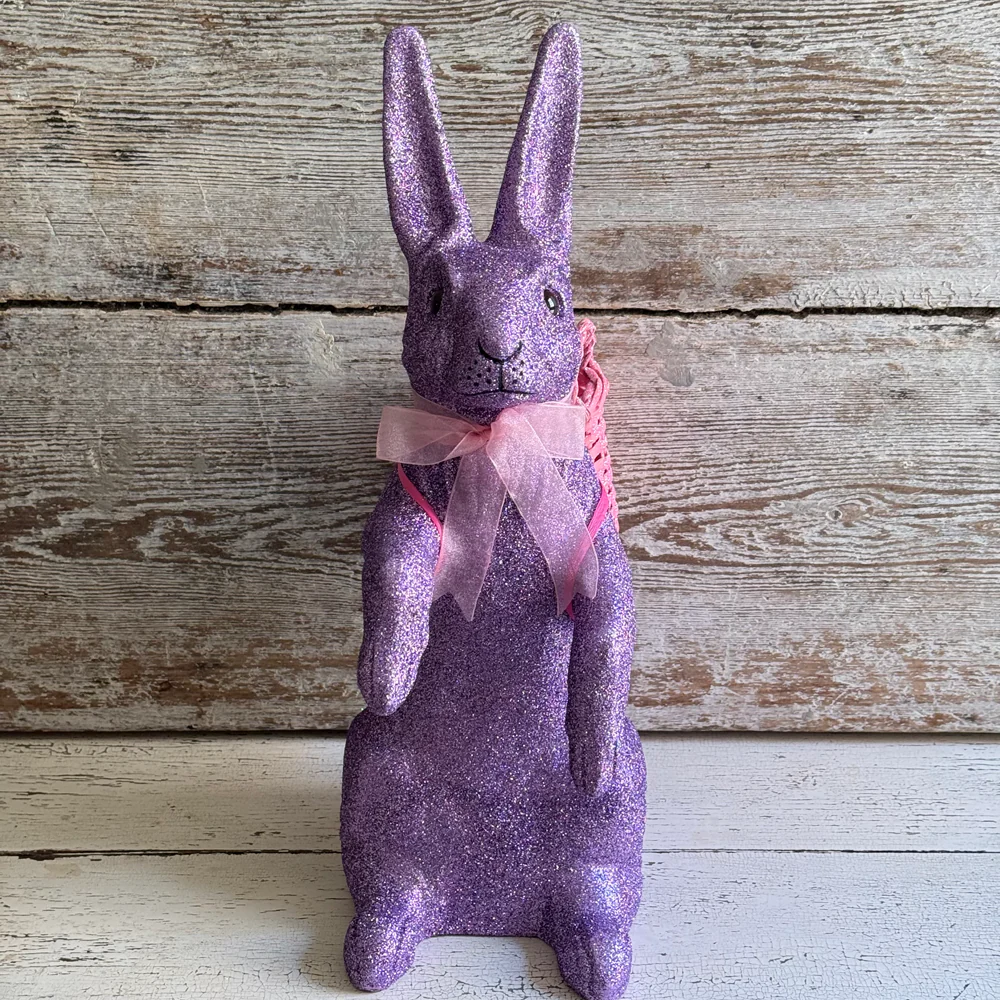 Ino Schaller Extra-Large Glitter Bunny with Bow and Basket in Purple - Image 3