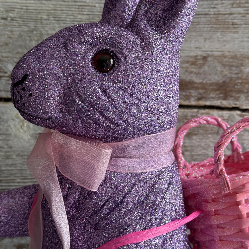 Ino Schaller Extra-Large Glitter Bunny with Bow and Basket in Purple - Image 4