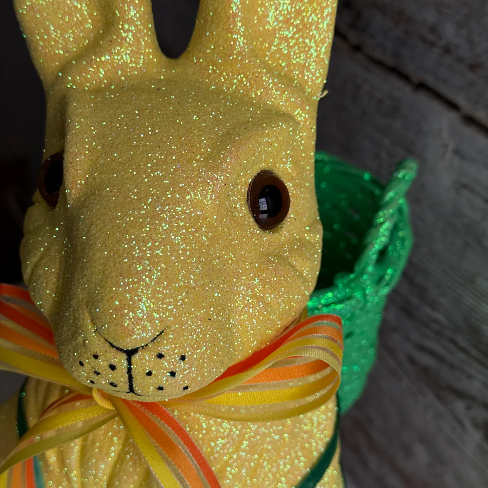 Ino Schaller Extra-Large Glitter Bunny with Bow and Basket in Yellow - Image 2