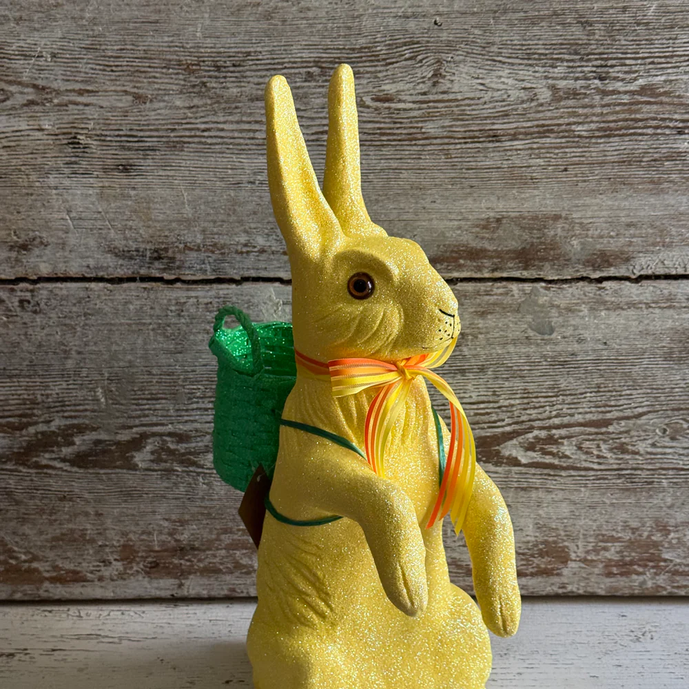 Ino Schaller Extra-Large Glitter Bunny with Bow and Basket in Yellow - Image 3