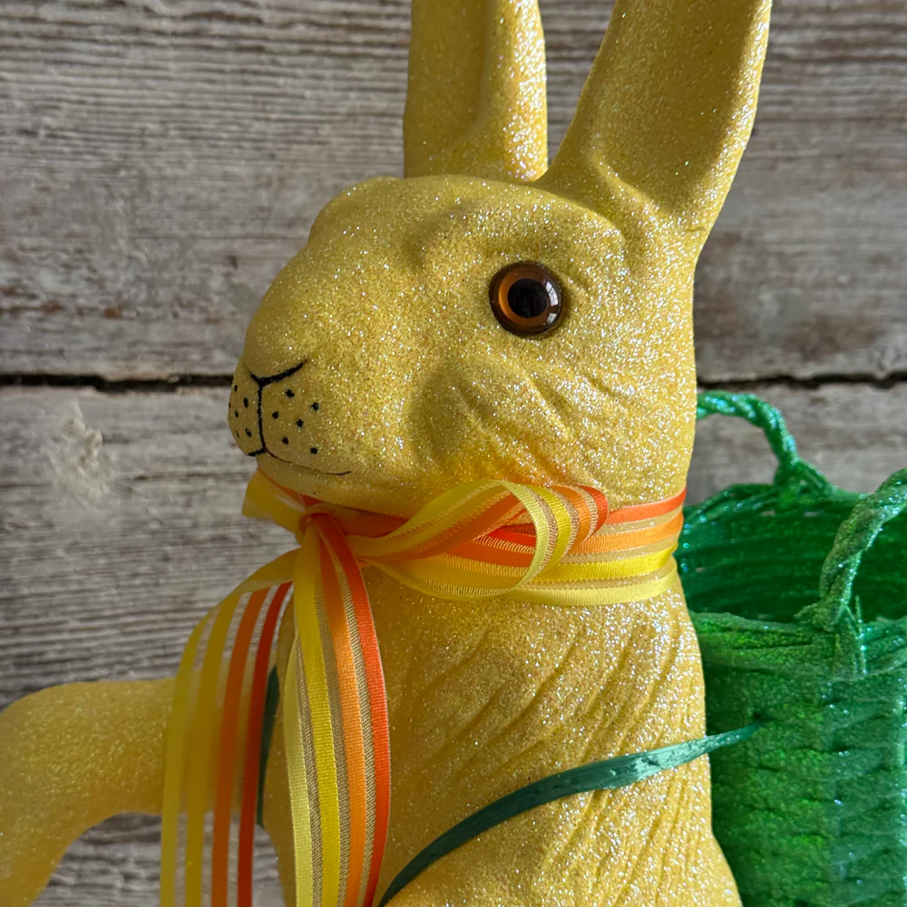 Ino Schaller Extra-Large Glitter Bunny with Bow and Basket in Yellow - Image 5