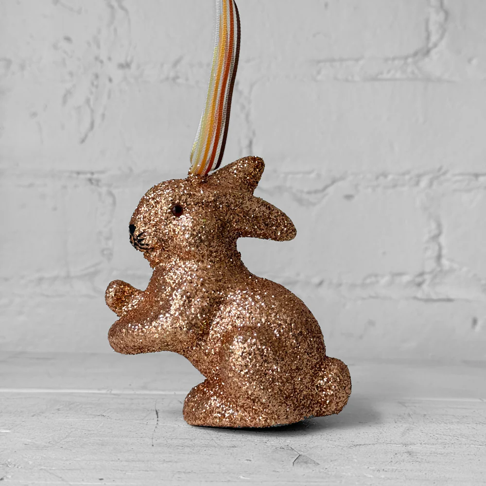 Ino Schaller Extra-Small Sitting Glitter Bunny Ornament in Champagne