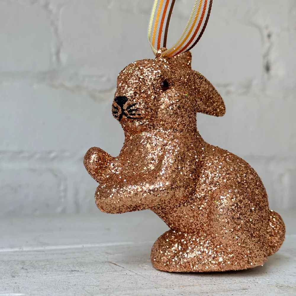 Ino Schaller Extra-Small Sitting Glitter Bunny Ornament in Champagne - Image 3