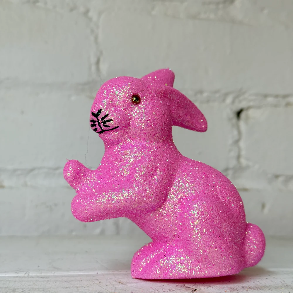 Ino Schaller Extra-Small Sitting Glitter Bunny Ornament in Pink - Image 2