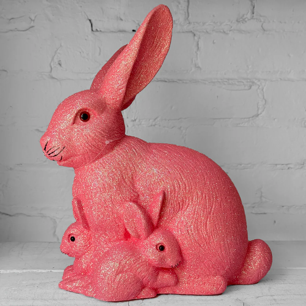 Ino Schaller Large Glitter Bunny Family in Pink