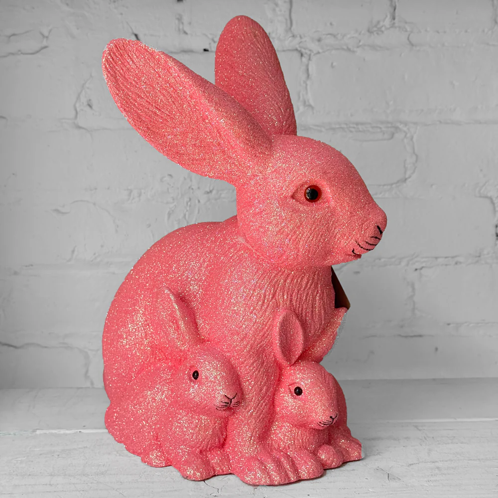 Ino Schaller Large Glitter Bunny Family in Pink - Image 3