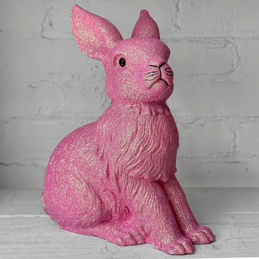 Ino Schaller Large Glitter Sitting Bunny in Rose - Image 2
