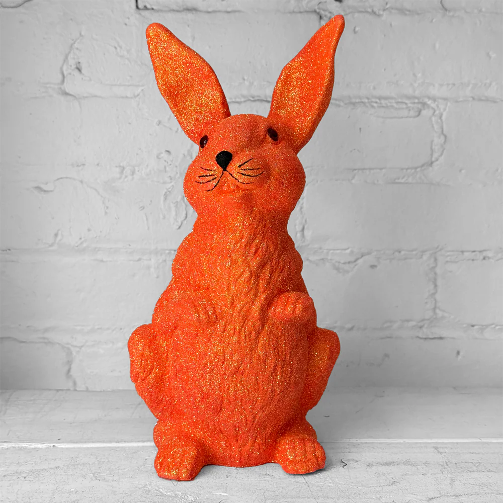 Ino Schaller Large Standing Glitter Bunny in Hot Orange