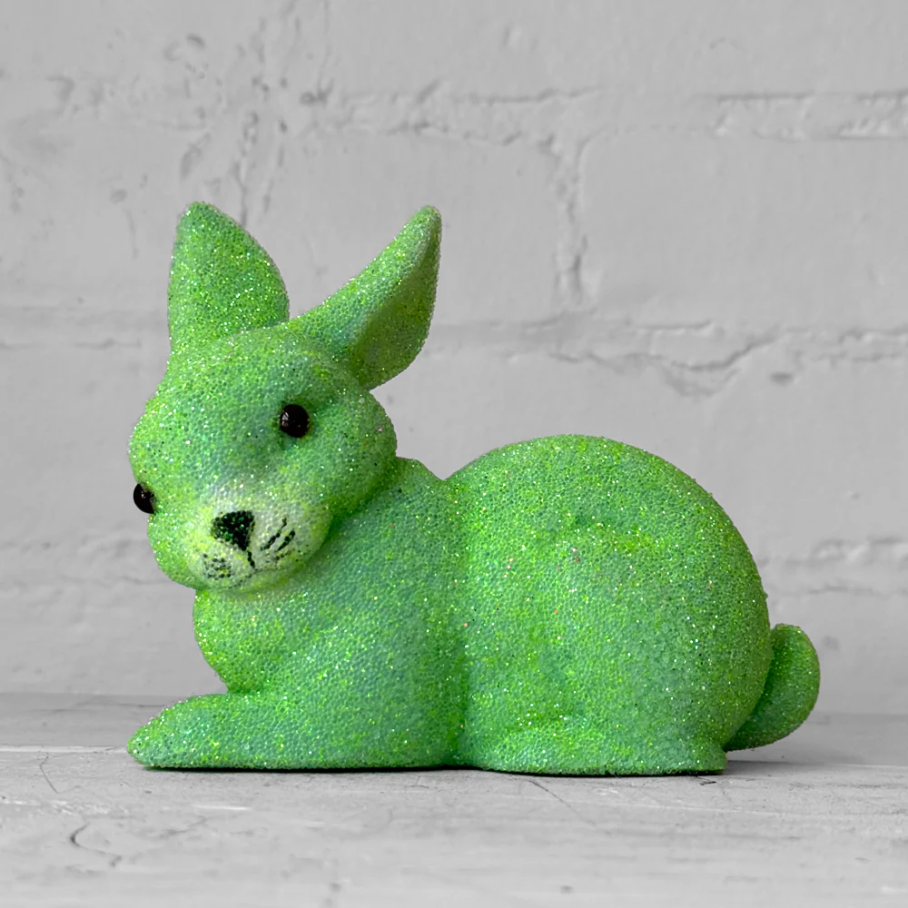 Ino Schaller Lying Beaded Glitter Bunny in Green with Tail