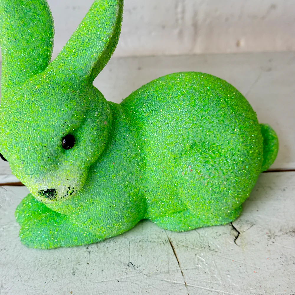Ino Schaller Lying Beaded Glitter Bunny in Green with Tail - Image 2