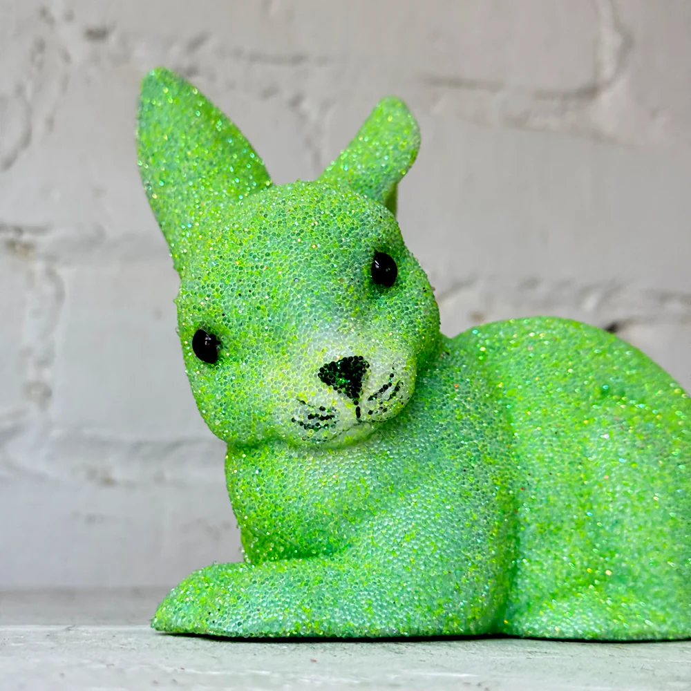 Ino Schaller Lying Beaded Glitter Bunny in Green with Tail - Image 3