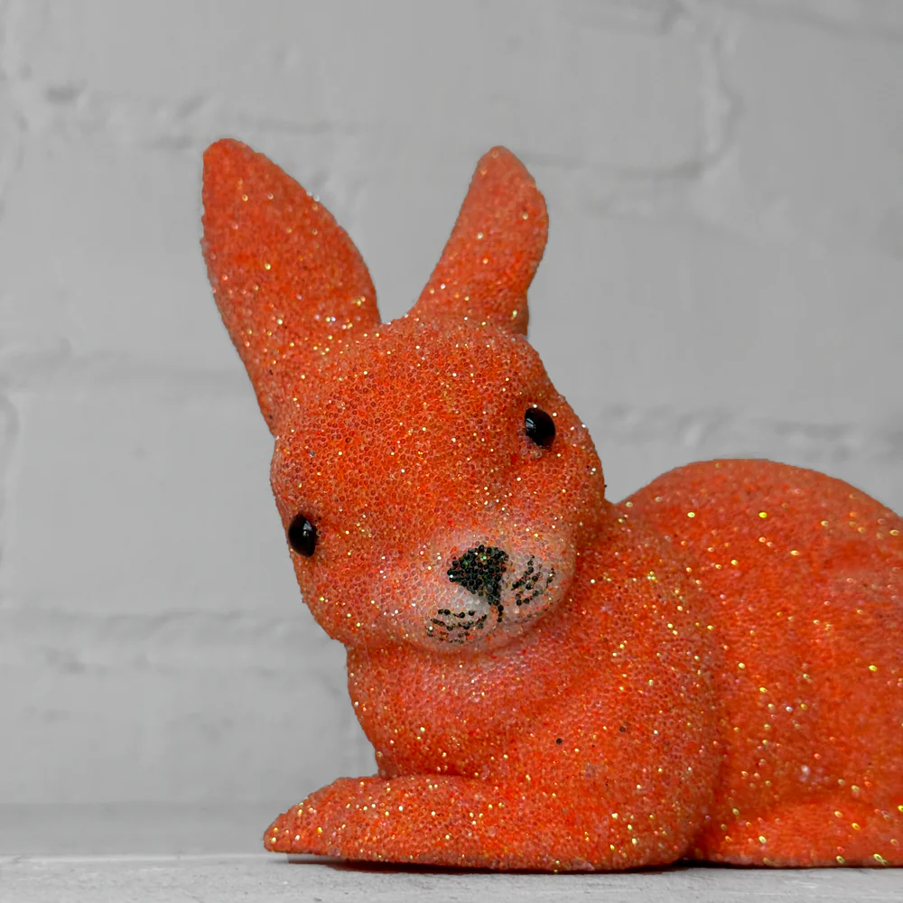 Ino Schaller Lying Beaded Glitter Bunny in Orange with Tail - Image 2