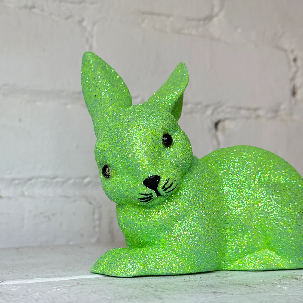Ino Schaller Lying Glitter Bunny in Green with Tail - Image 2