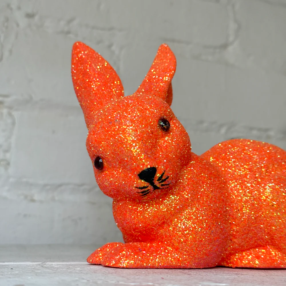 Ino Schaller Lying Glitter Bunny in Orange with Tail - Image 2