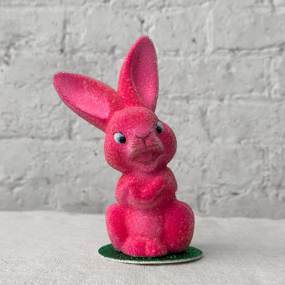 Ino Schaller Papier Mâché Hot Pink Beaded Bunny with Big Teeth
