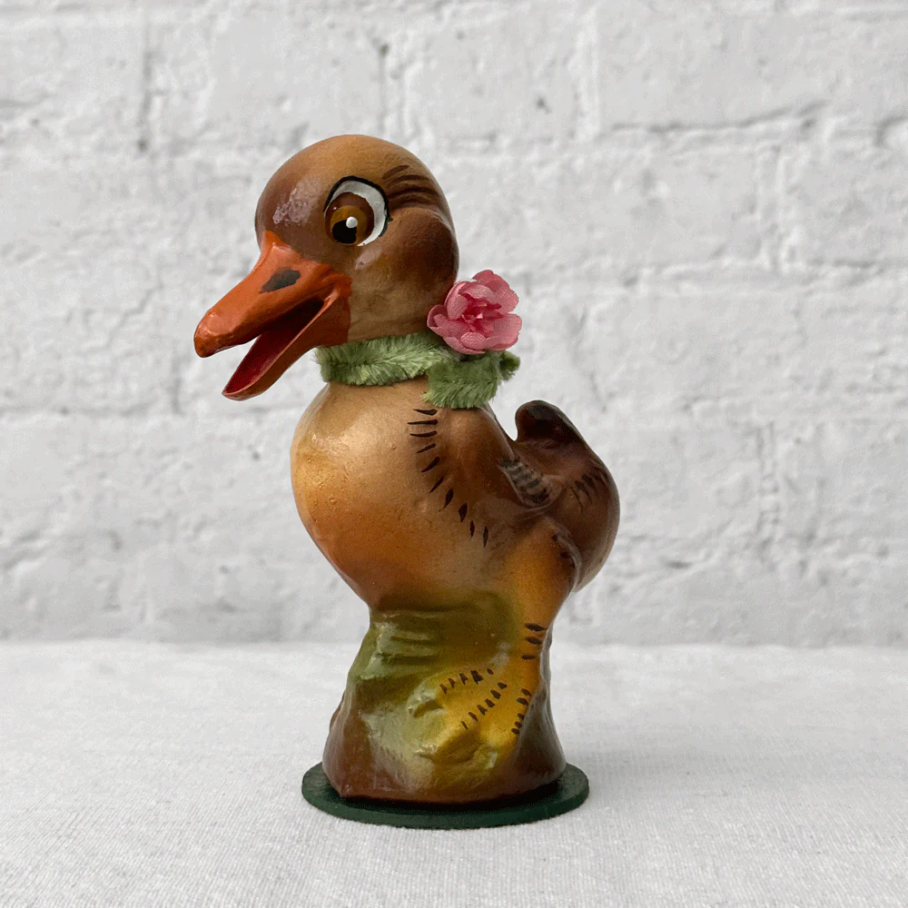 Ino Schaller Papier-Maché Duck Candy Box with Pink Flower Necktie