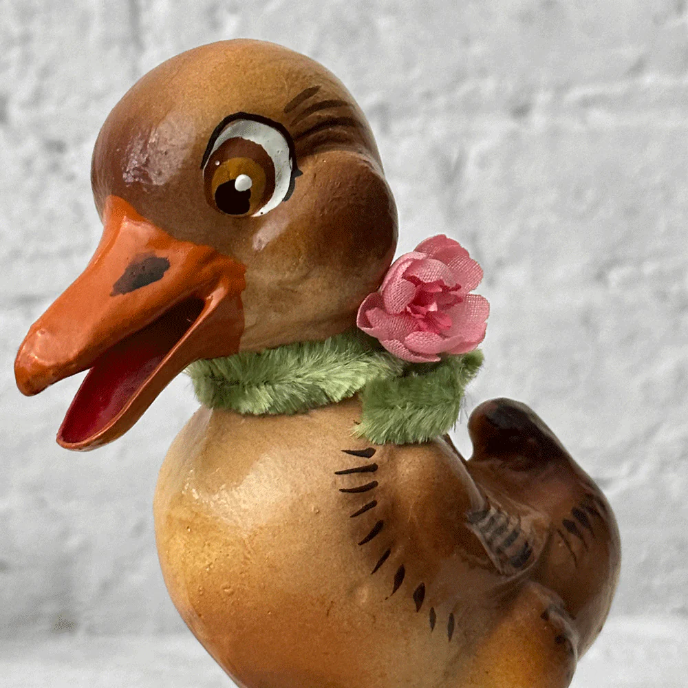 Ino Schaller Papier-Maché Duck Candy Box with Pink Flower Necktie - Image 2