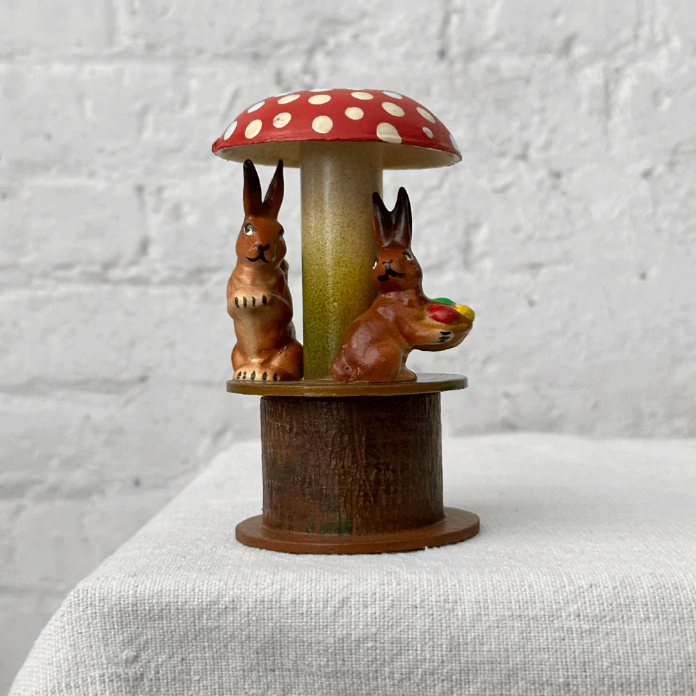 Ino Schaller Papier-Maché Mushroom Candy Box with Rabbits