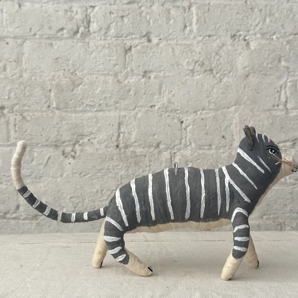 Large Cotton Striped Cat Ornament - Image 2