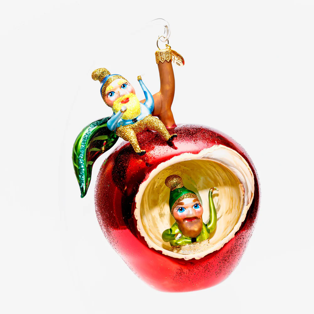Large Red Apple with Gnomes Ornament