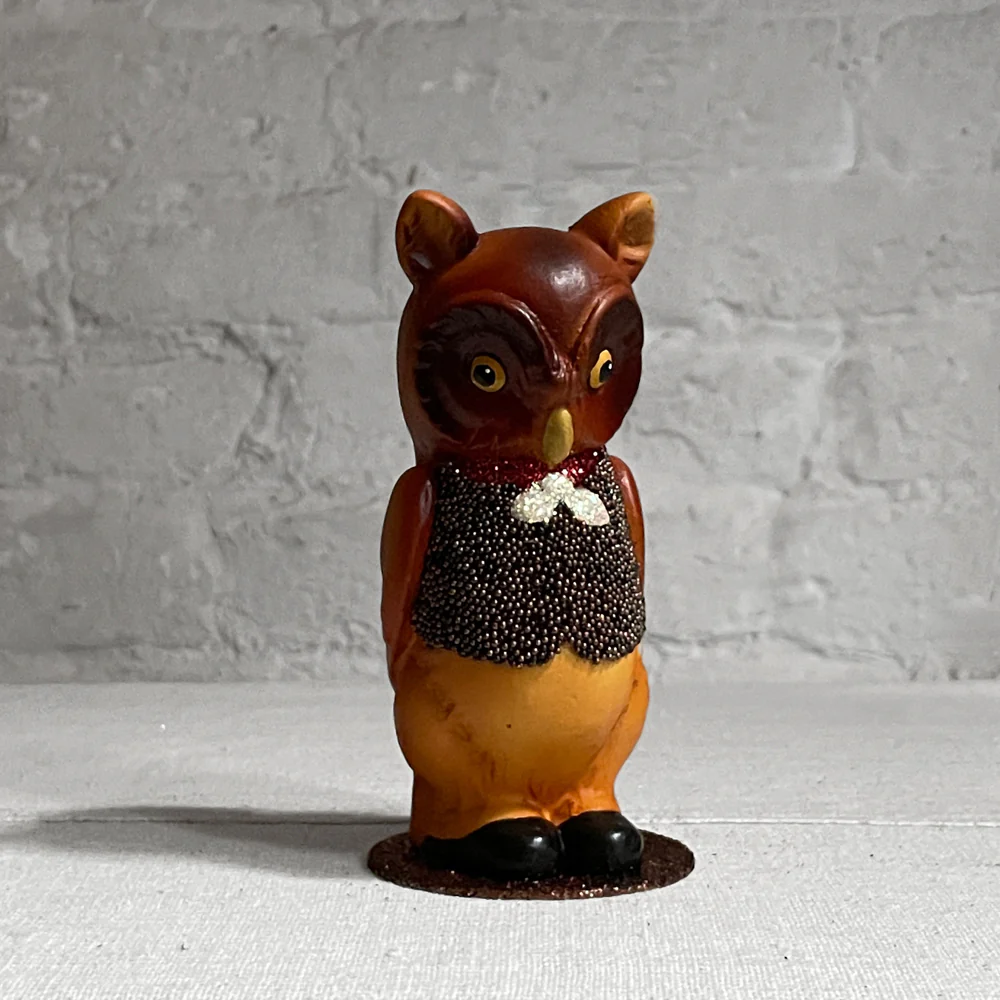 Ino Schaller Brown Owl in Beaded Vest Candy Box