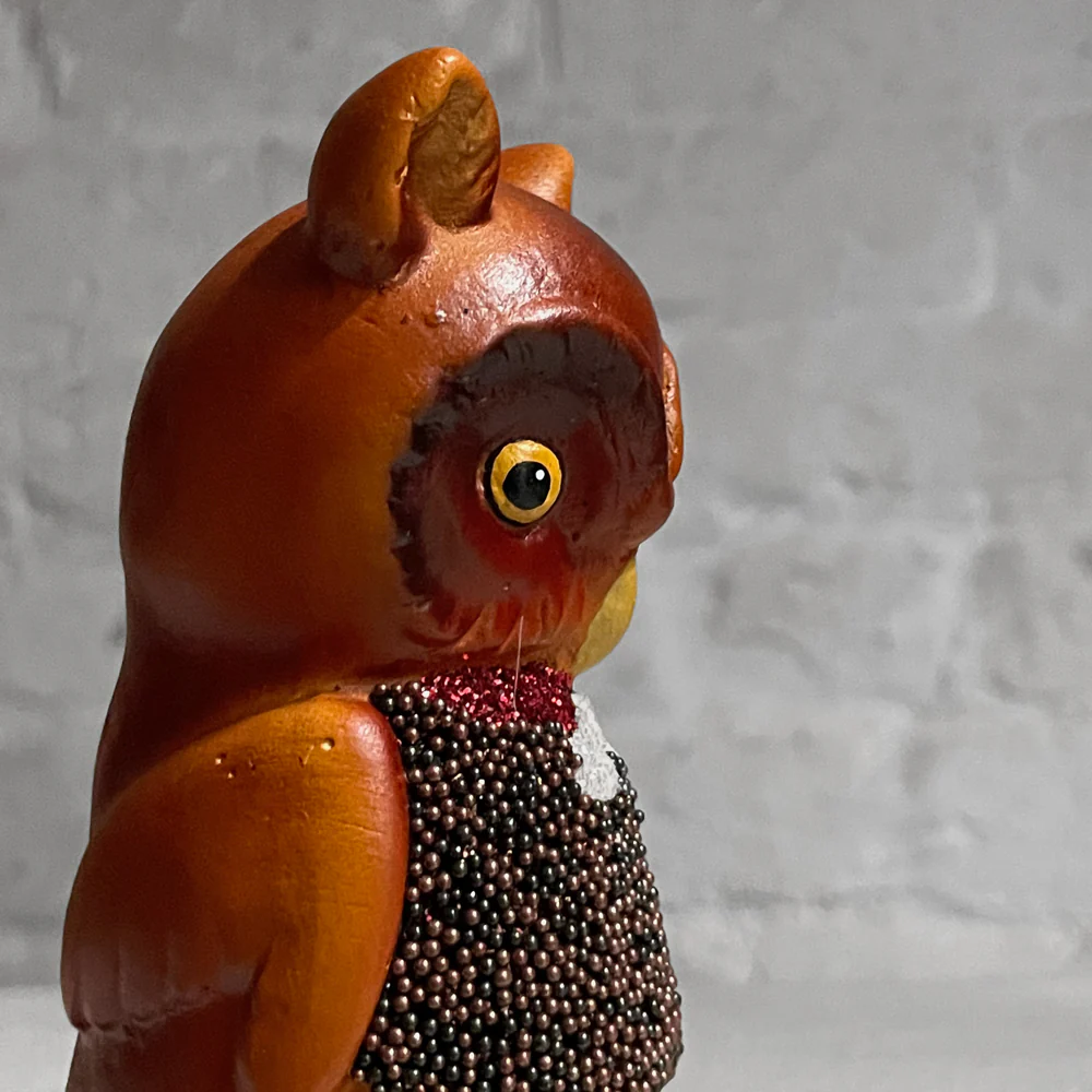 Ino Schaller Brown Owl in Beaded Vest Candy Box - Image 4