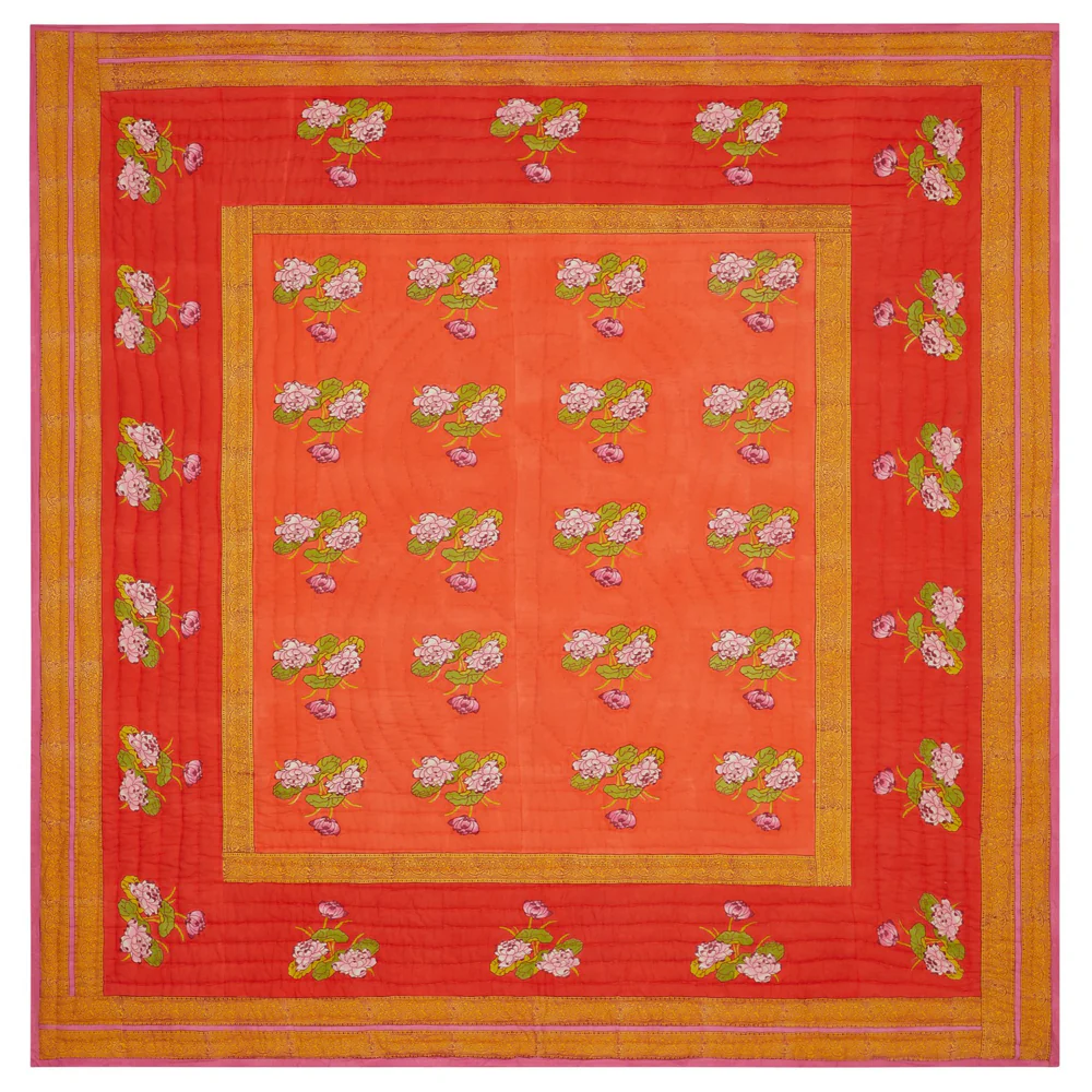 Lisa Corti Reversible King Quilt in Tea Flower Red Orange 250 x 270cm