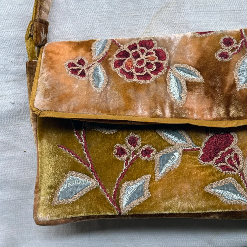 Lorraine Embroidered Silk Velvet Shoulder Bag in Shaded Yellow - Image 2