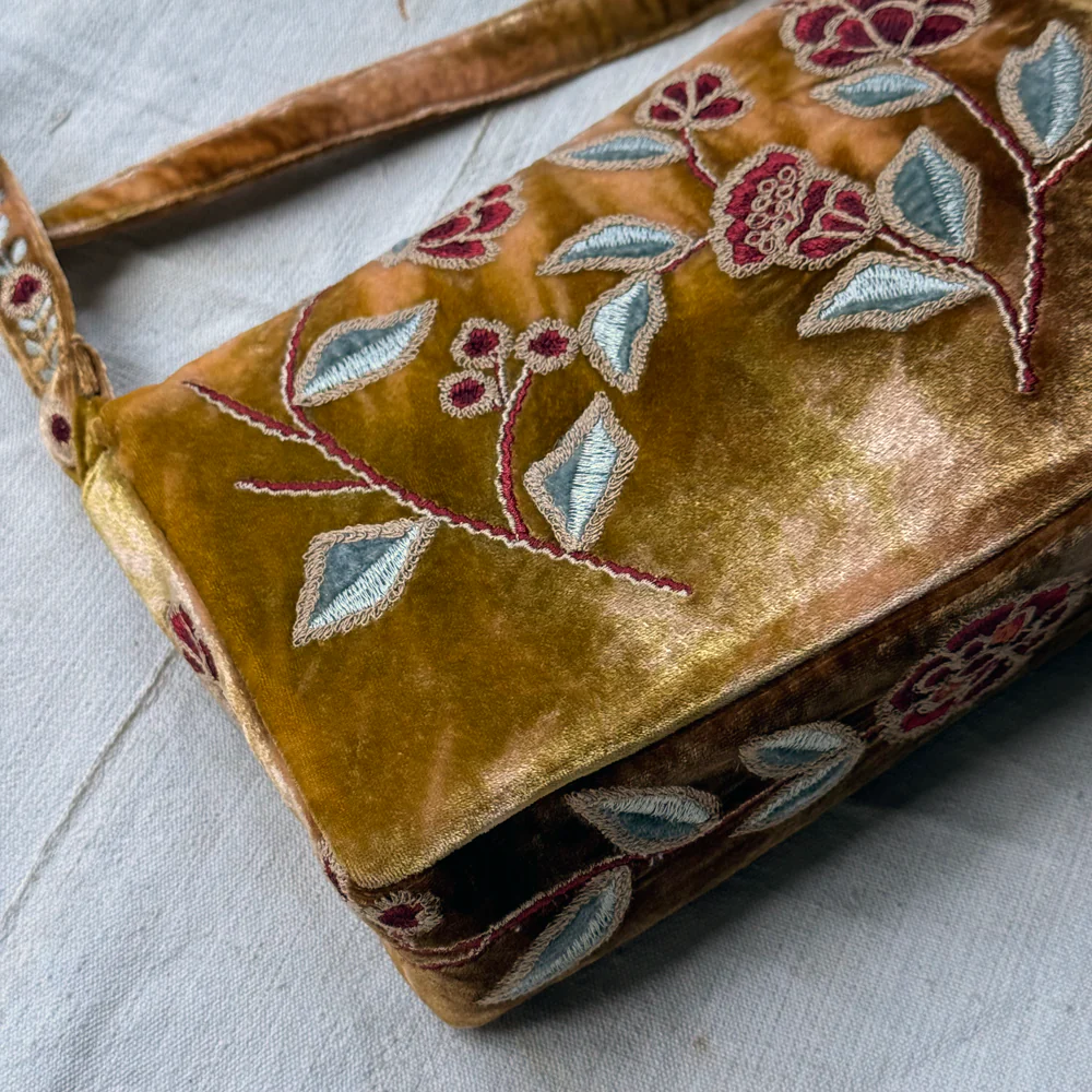 Lorraine Embroidered Silk Velvet Shoulder Bag in Shaded Yellow - Image 7