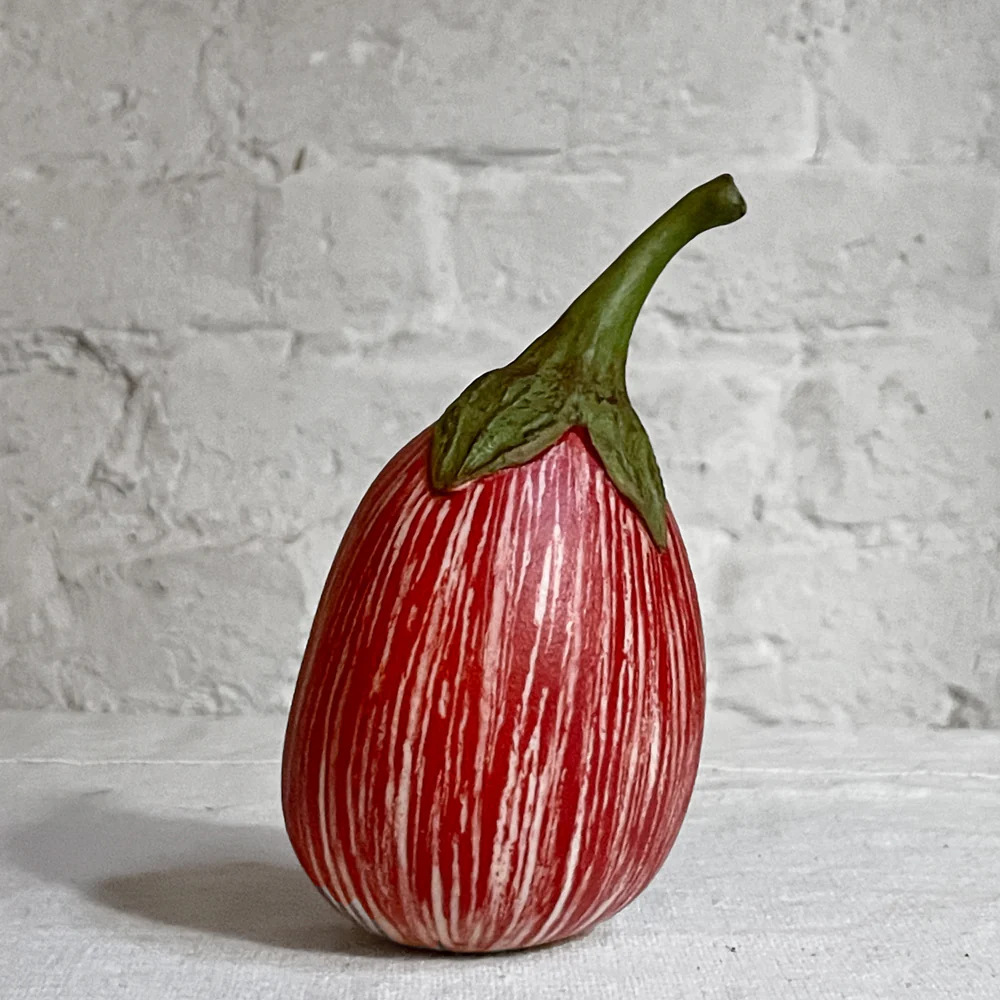 Medium Porcelain Striped Aubergine