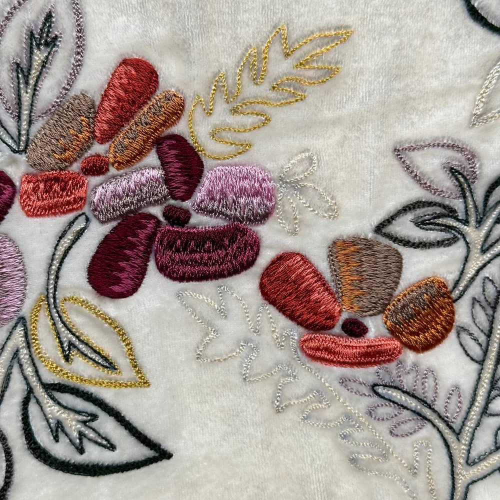 New Flower Embroidered Silk Velvet Cushion in Ivory - Image 3
