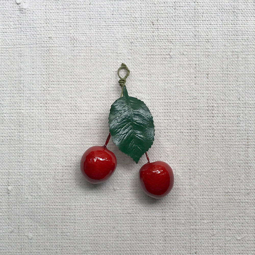 Nostalgic Cherries with Green Leaf Ornament