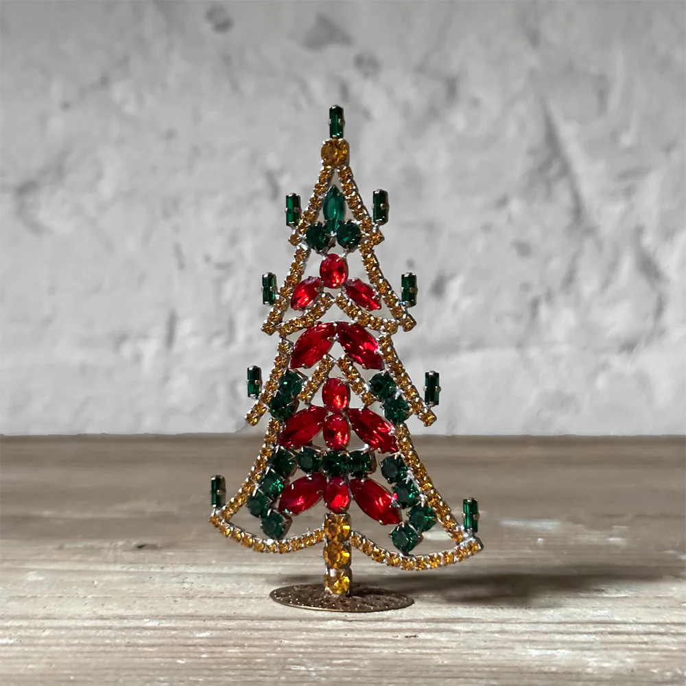 Small Nostalgic Jeweled Glass Crystal Tree w Green Candles