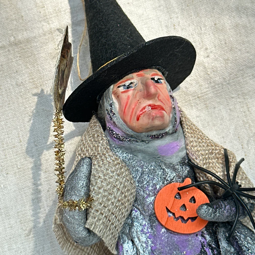 Nostalgic Large Cotton Witch with Cat Ornament - Image 2