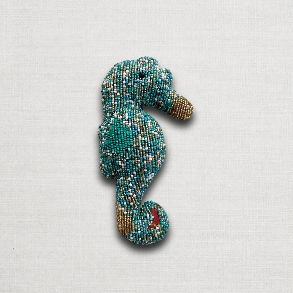 Oceanic Silk Velvet Beaded Seahorse  in Aqua #5