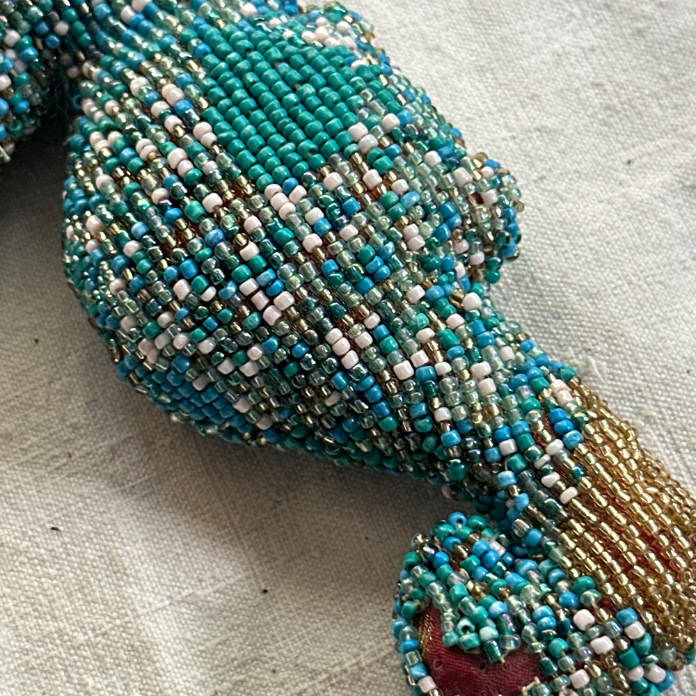 Oceanic Silk Velvet Beaded Seahorse  in Aqua #5 - Image 3