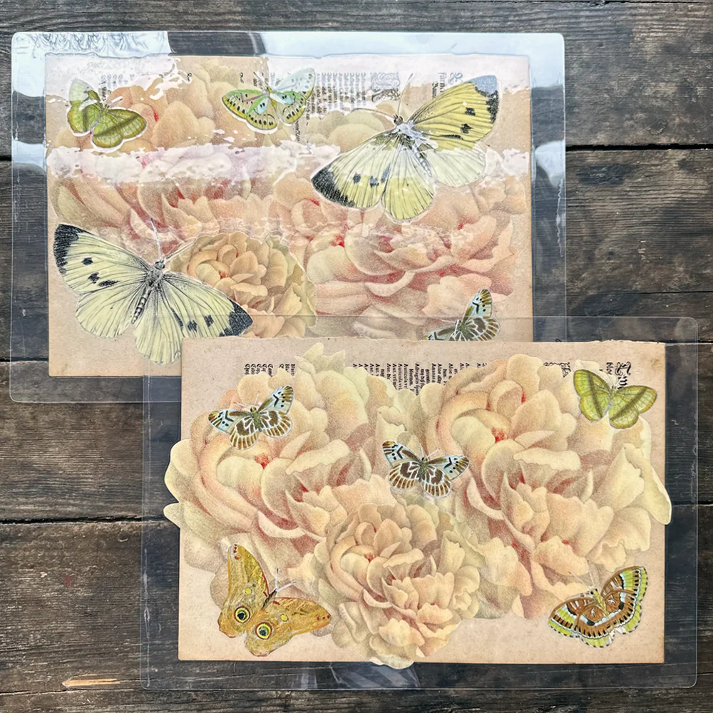 One of a Kind Collaged Butterflies & Flower Mat Pair (2-10 & 2-11)