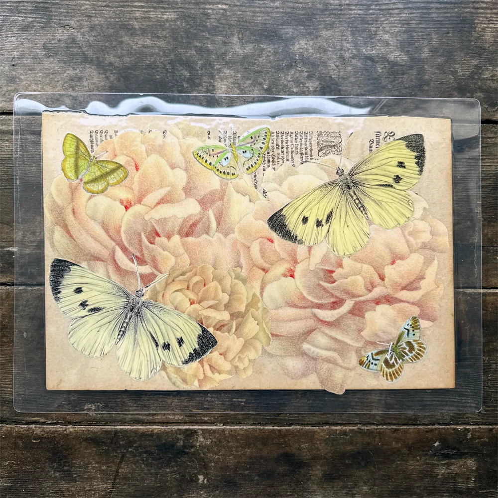 One of a Kind Collaged Butterflies & Flower Mat Pair (2-10 & 2-11) - Image 3
