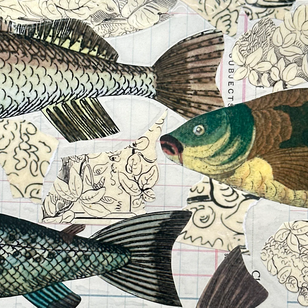 One of a Kind Collaged Fish Mat Pair (2-05 & 2-06) - Image 7