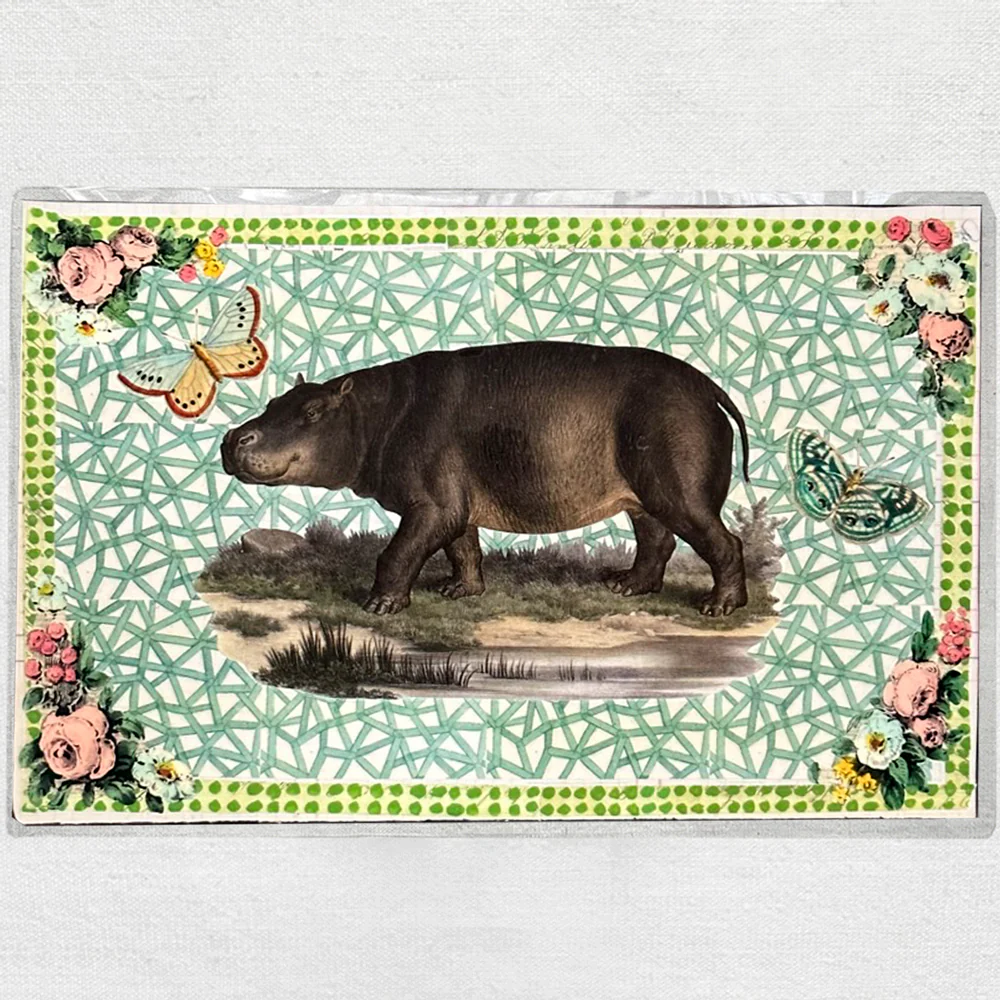 One of a Kind Collaged Hippo Table Mat (#618)
