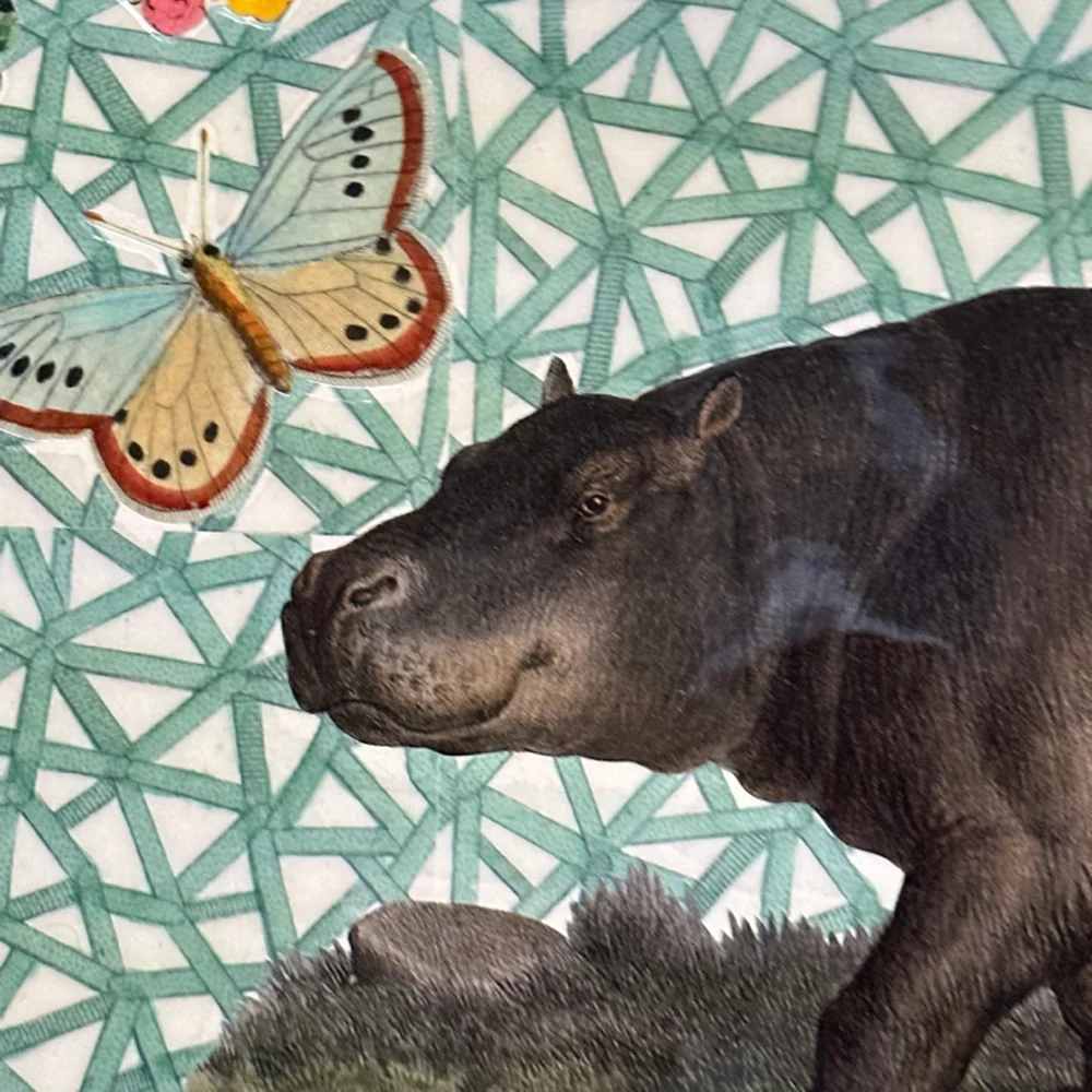 One of a Kind Collaged Hippo Table Mat (#618) - Image 2