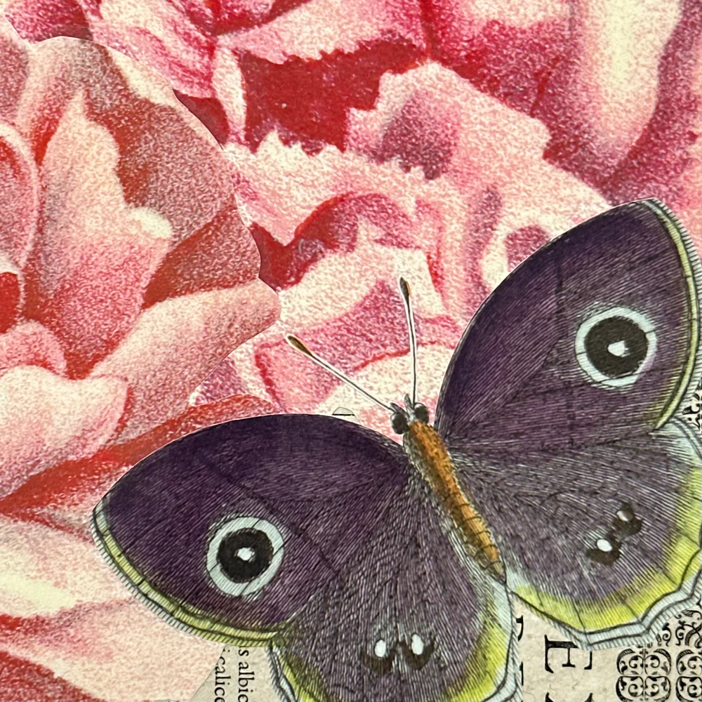 One of a Kind Collaged Pink Flower & Butterly Mat Pair (2-17 & 2-19) - Image 4