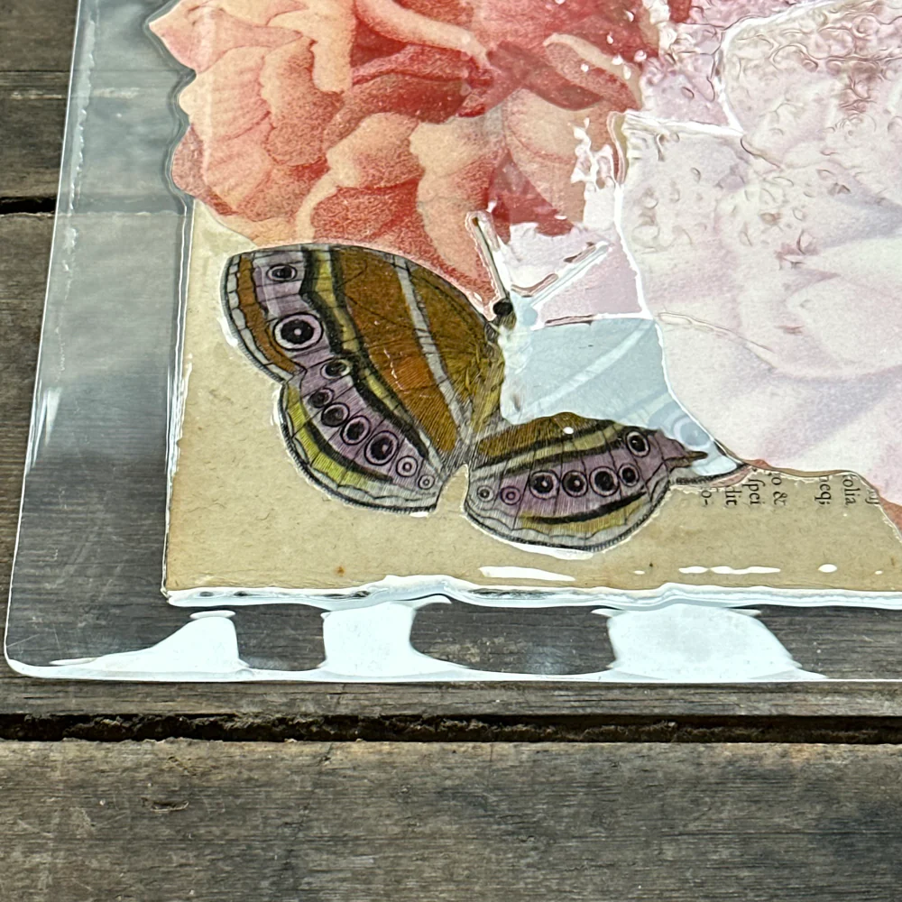 One of a Kind Collaged Pink Flower & Butterly Mat Pair (2-17 & 2-19) - Image 5