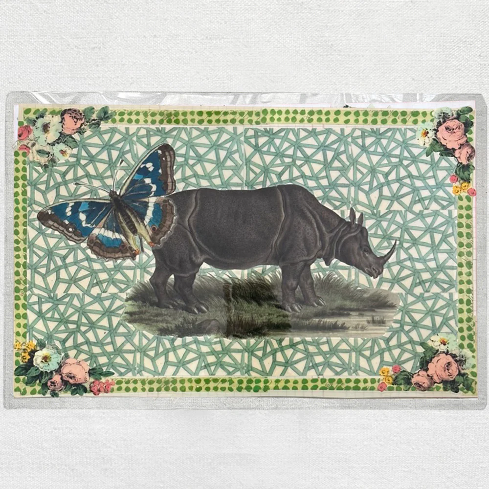 One of a Kind Collaged Rhino Table Mat (#611)