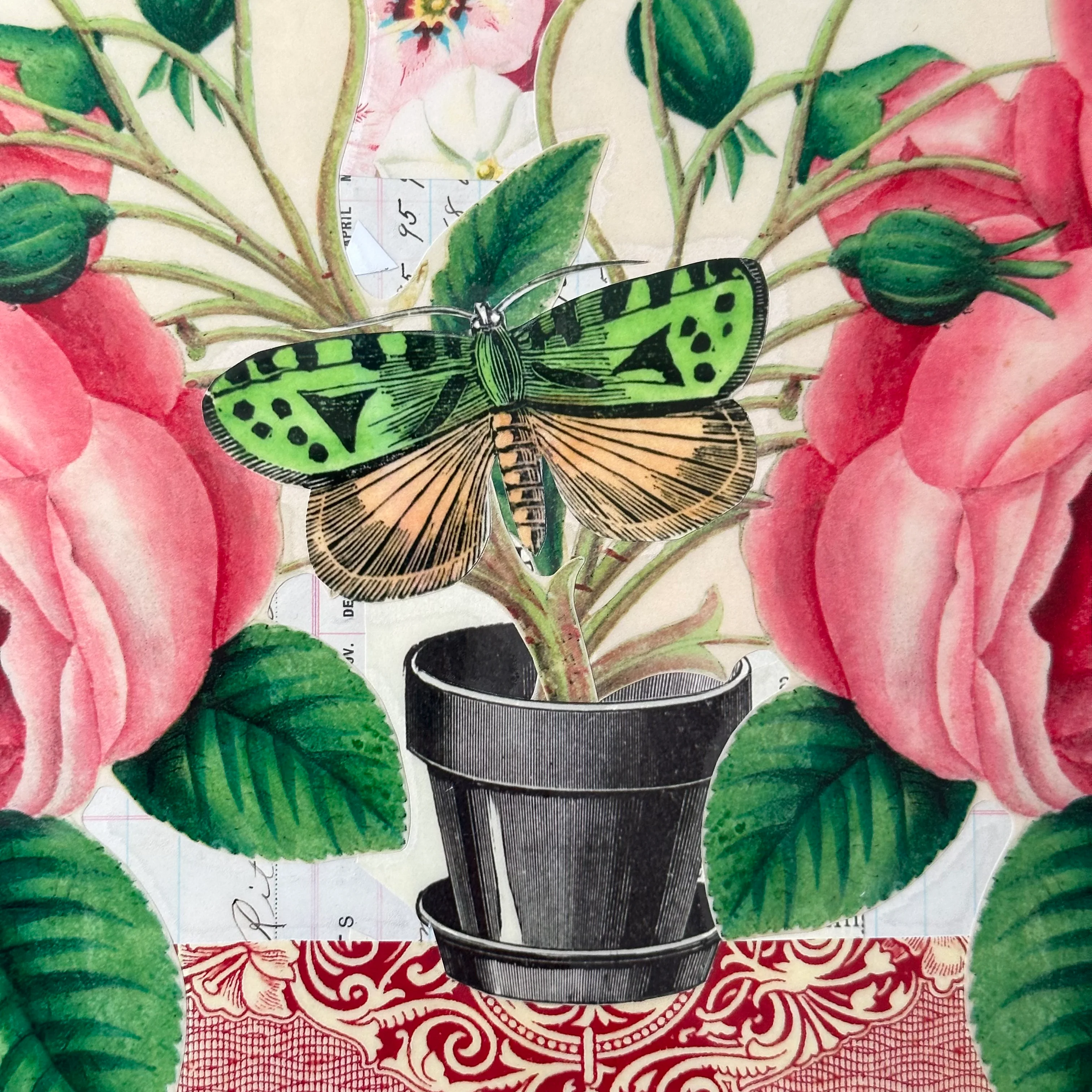 One of a Kind Collaged Rose Cascade Mat Pair - Image 8