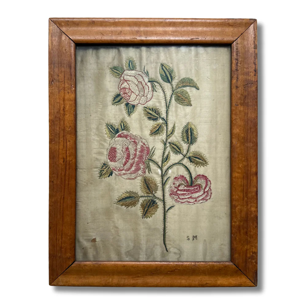 Pair of 19th-century Framed Embroidered Floral Silk Panels - Image 2