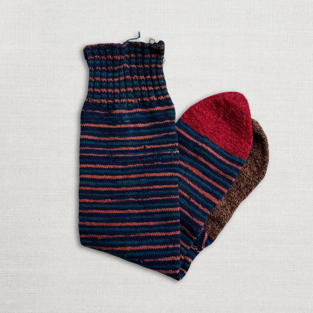 Pair of Antique German Striped Socks (#3) - Image 2