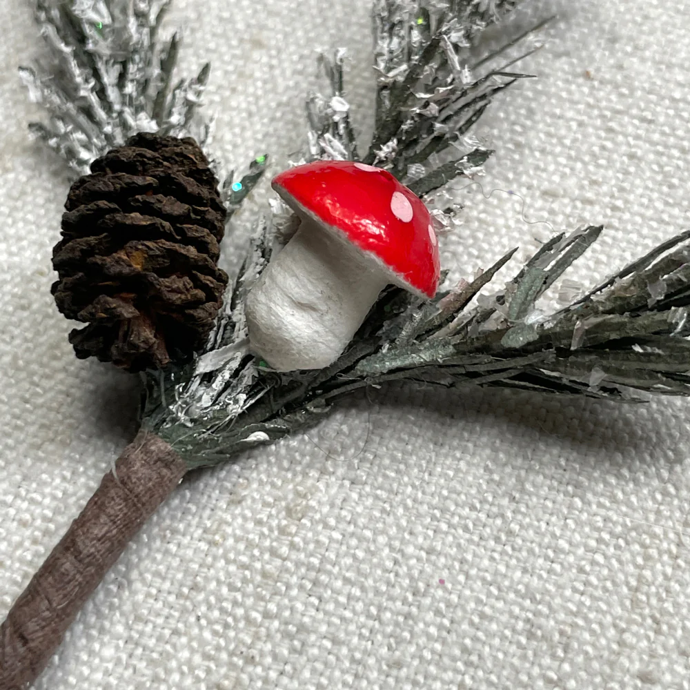 Paper Branch with Cotton Mushroom Ornament - Image 2